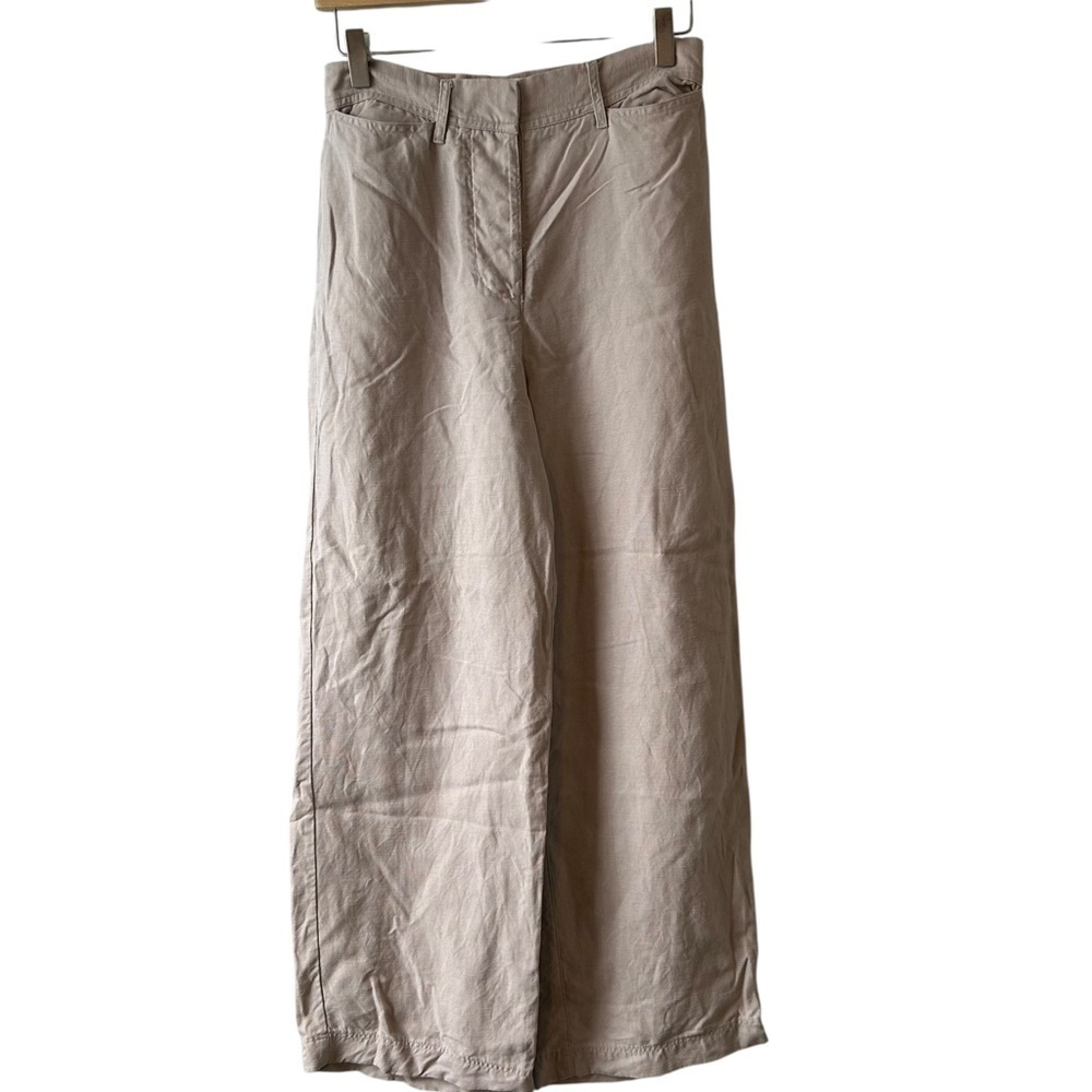 Wilfred Flat Front Cropped Wide Leg Pants with Linen